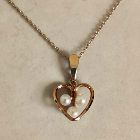 Krementz Gold Filled Heart Necklace w/Cultured pearls - Picture 1 of 10
